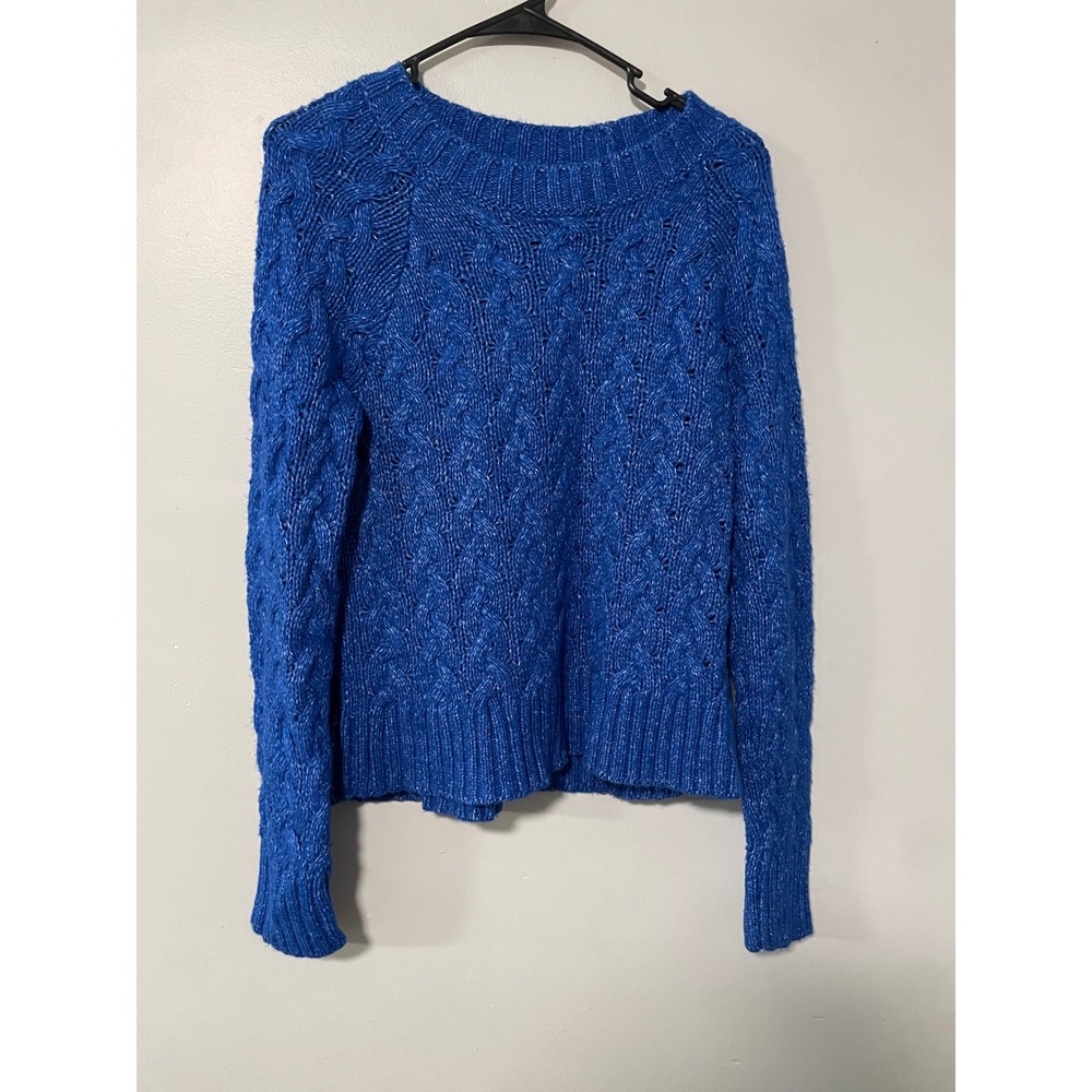 Lucky Brand Womens Blue Cable Knit Crew Neck Sweater Marl Size M